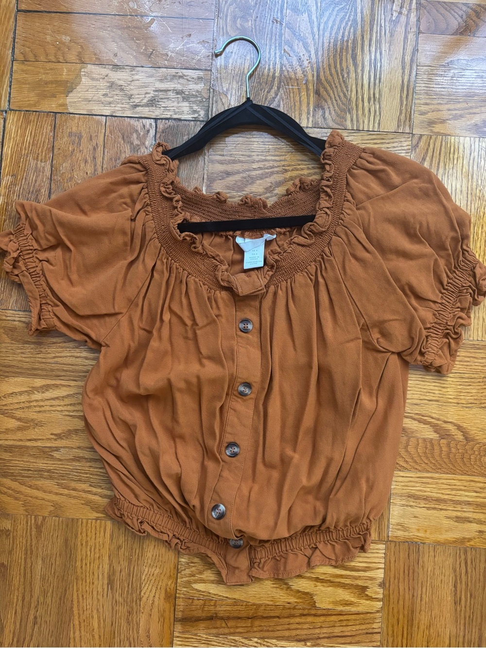 H&M Rust Terracotta Off-Shoulder Smocked Peasant Blouse – Size 4 (US)
